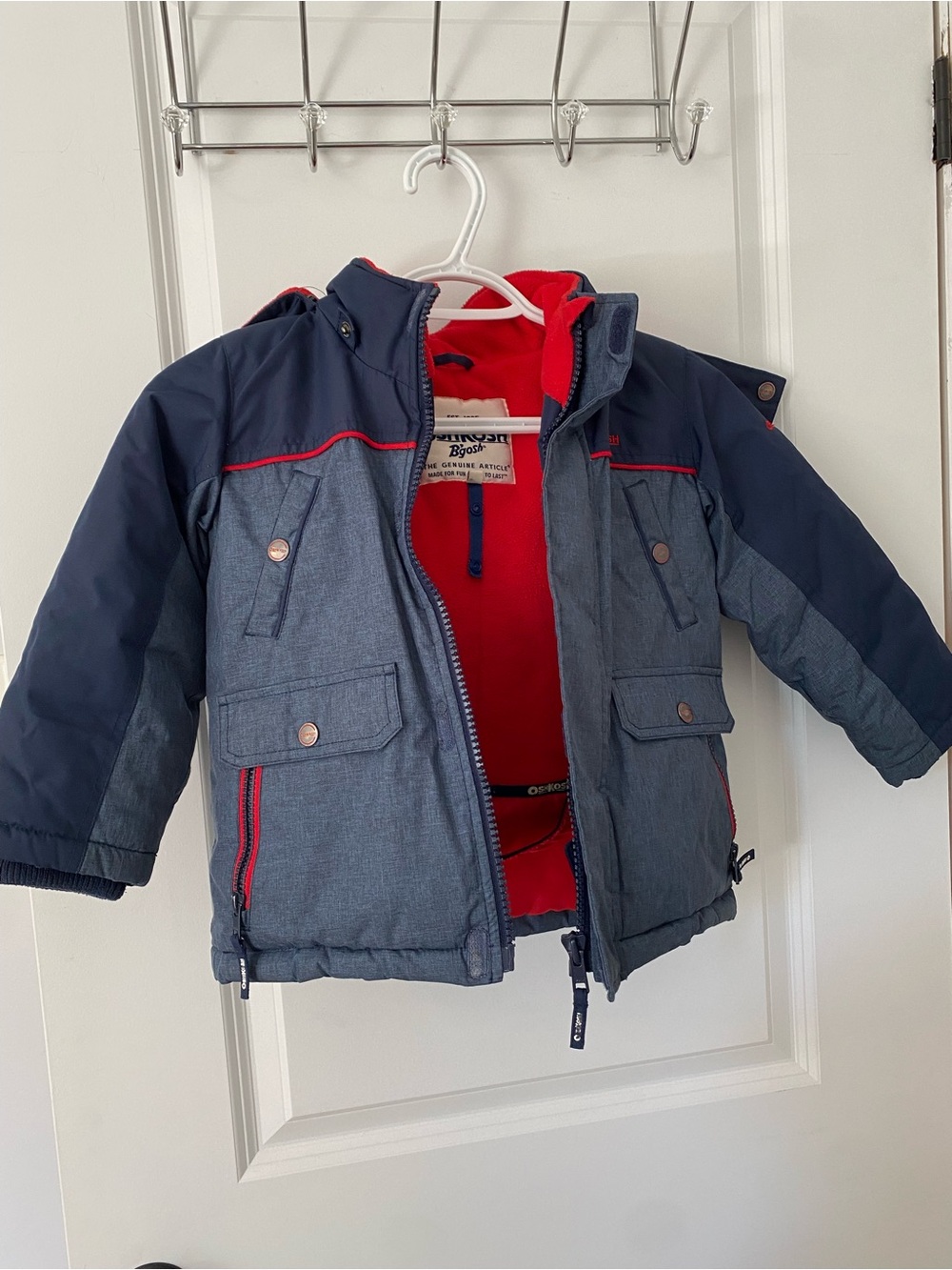 OshKosh B'gosh Navy & Gray Puffer Jacket with Red Lining